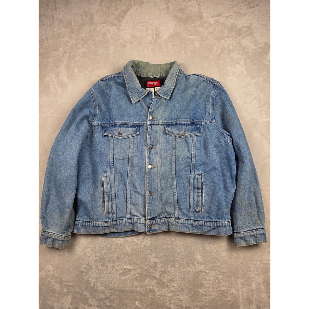 Wrangler Hero Denim Jacket Mens 2XL Blue Blanket Lined Workwear Trucker Y2K